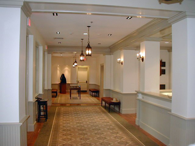 On entering the Davis Center we are in a long gallery, which leads to stairways at each end and the beautiful two-story Reading Room in the center (right). The gallery provides room for displaying a number of maps, documents, and artworks in our collections.