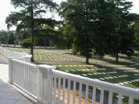 The north terrace of the Davis Center looks out upon God's Acre, the Moravian Graveyard, in Salem.