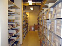The heart of the Archie K. Davis Center is the manuscript vault. Here some 8,000 acid-free boxes hold the records of the Moravian Church, Southern Province, some of which date back to before the American Revolution. All is climate-controlled to assure maximum preservation of documents.
