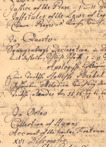 Bookmark Gemein Bücher Catalogus in Bethabara  1763